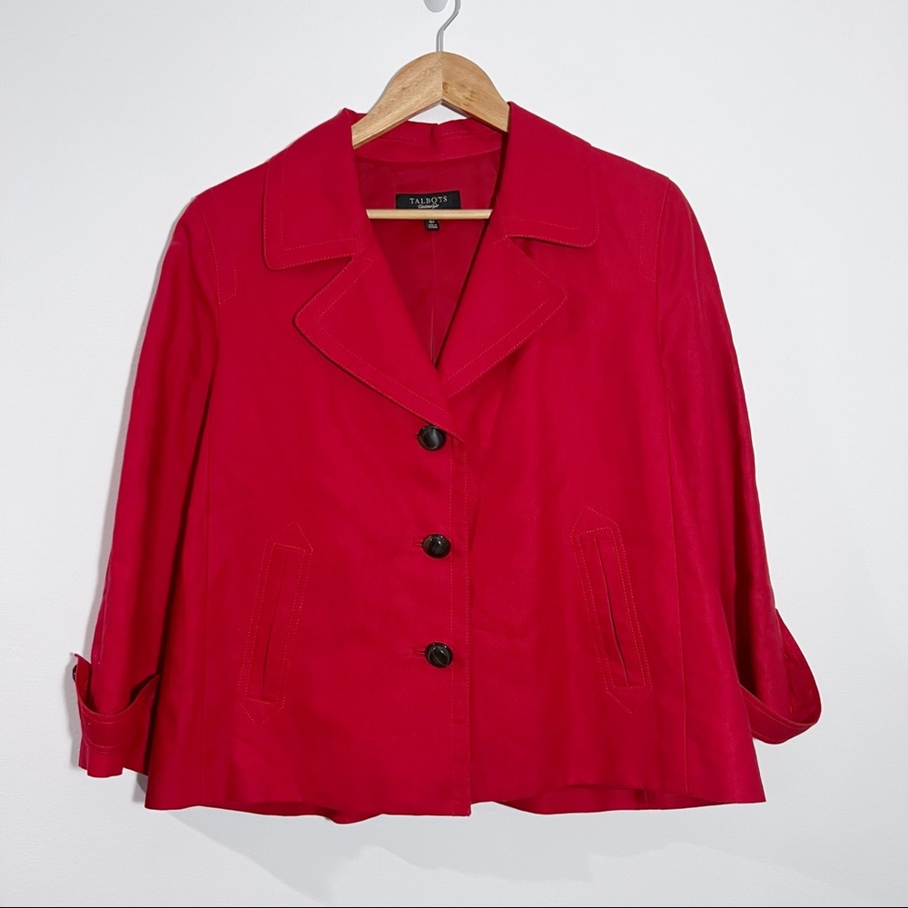 New Talbots Red Cotton/Linen Blend Jacket Size 16 Petite - Picture 1 of 9